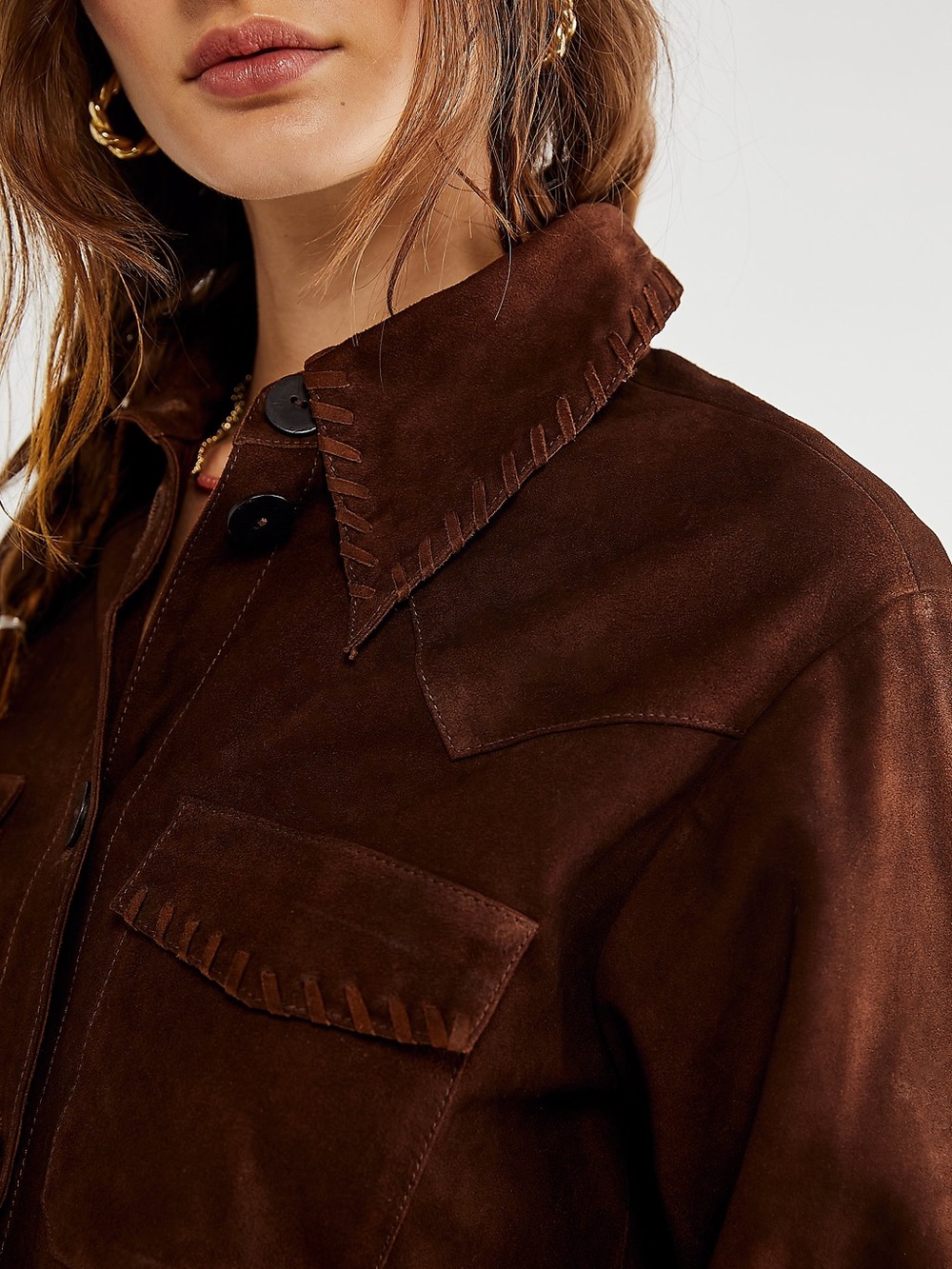 Free People x Brenda Knight Suede Lambskin Chocolate Brown Cropped Jacket - Picture 4 of 10
